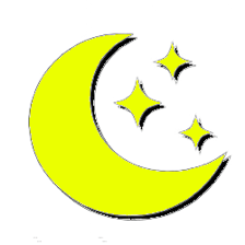 Yellow crescent moon with stars