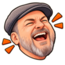 Tizz in a flat cap, laughing