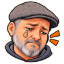 Tizz in a flat cap with a tear